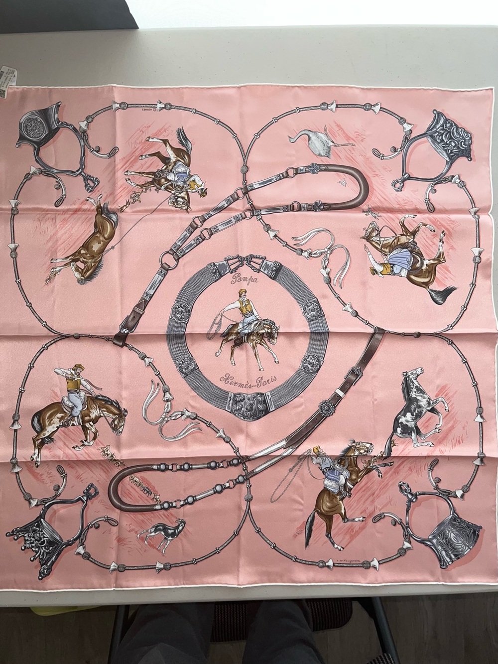Hermes Pink Equestrian Silk Scarf with Saddle Motif